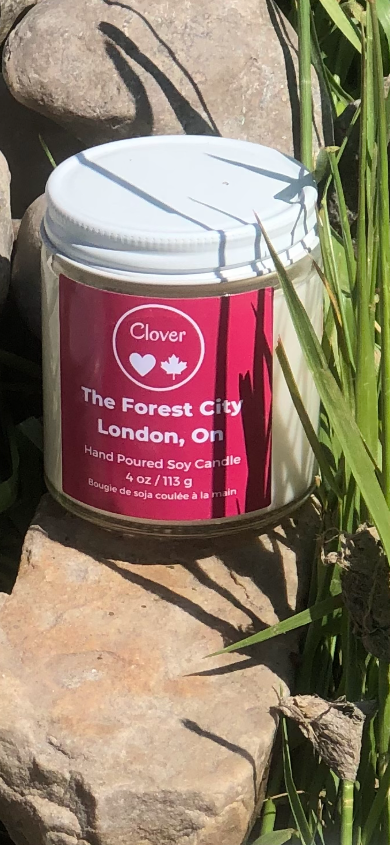4 oz candle with red label The Forest City London ON