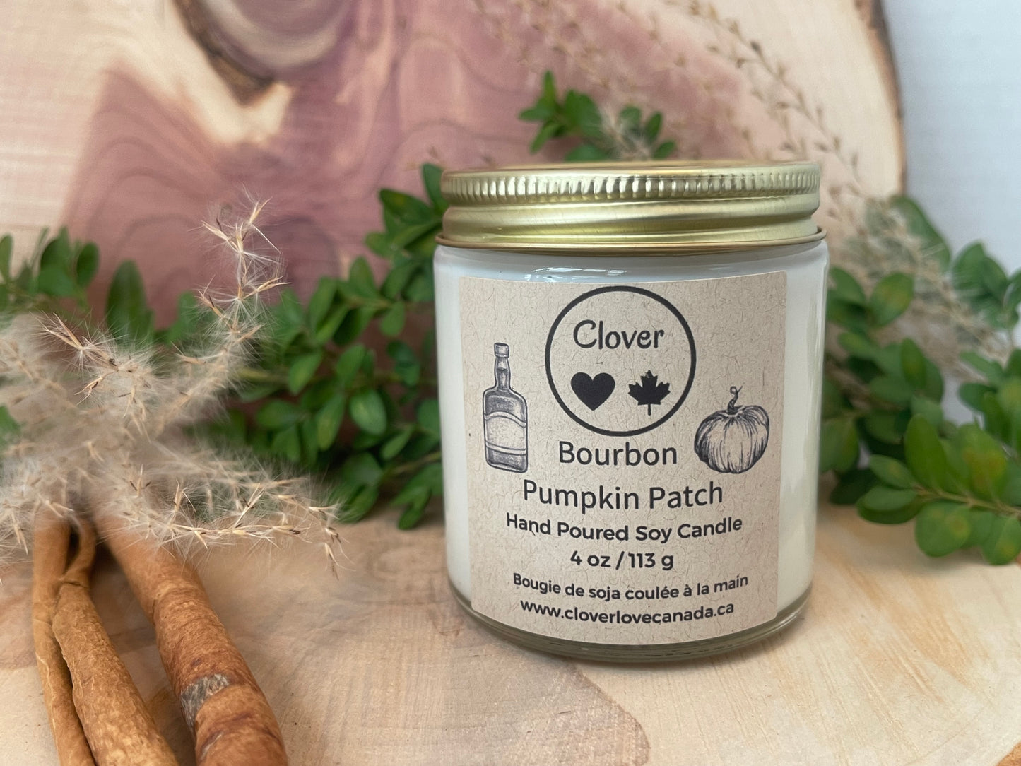 Bourbon Pumpkin Patch Hand Poured Soy Scented Candle 4 oz