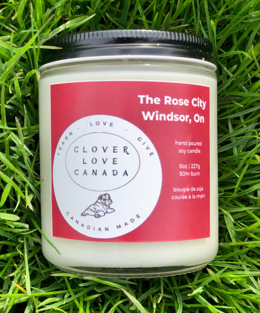 Windsor Ontario hand poured soy wax candle fragrance The Rose City 8 oz