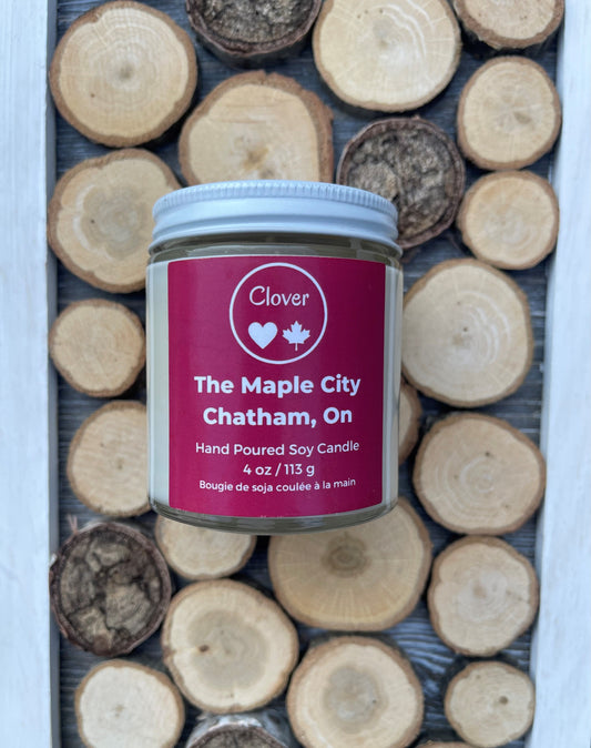 4 oz candle, red label, The Maple City, Chatham ON