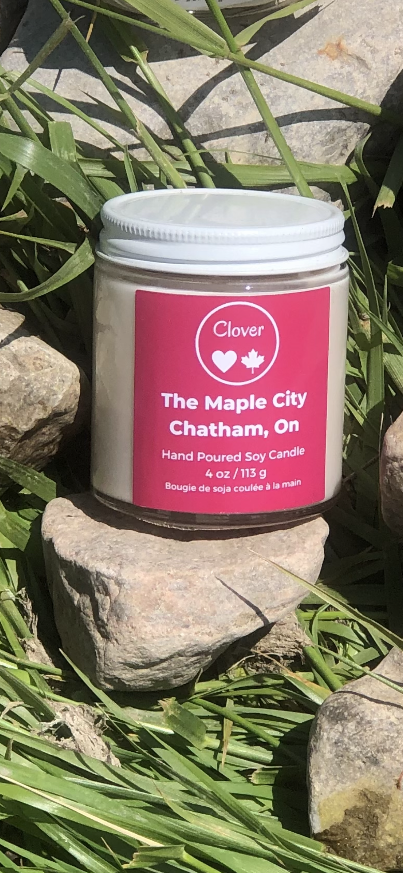 4 oz candle, red label, The Maple City, Chatham ON